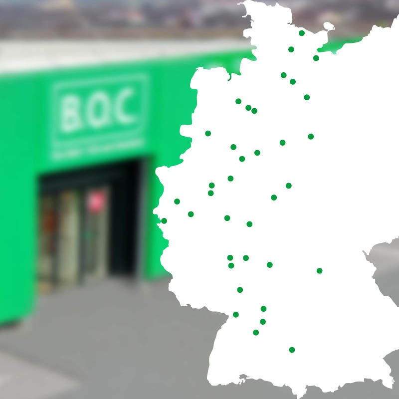 Eine Übersichtskarte zeigt alle Filial-Standorte der Bike and Outdoor Company in Deutschland.